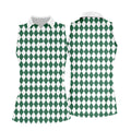 Green And White Argyle Pattern Retro Golf Shirt, Women's Golf Tops, Ladies Golf Polos, Ladies Golf Shirts
