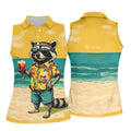Cool Raccoon Tropical Yellow Hawaiian Golf Polo, Golf Tops For Women, Golfing Apparel