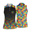 Acceptance Awareness Understanding Autism Awareness Puzzle Pattern Black Fade Women's Golf Tops