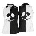 Black White Skull Face Halloween Golf Polo Shirt, Womens Golf Tops, Hawaiian Golf Shirt