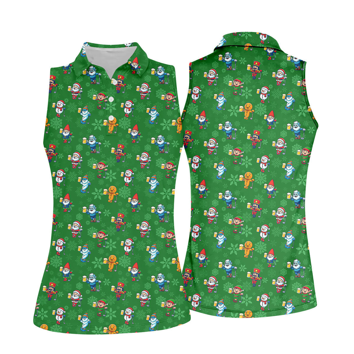 Christmas Characters Golf And Beer Green Women's Funny Golf Shirts, Christmas Golf Shirt, Polo Shirts For Women