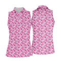 Pink Breast Cancer Hearts And Ribbons Polo Shirt, Golf Tops For Women, Women’s Golf Polo