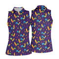 Retro Rooster Golf Shirt, Colorful Country Pattern Polo, Polo Shirts For Women