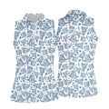 Blue Rose Floral Heart Pattern Golf Shirt, Women's Golf Tops, Golf Polo For Women