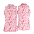 Let's Go Girl Pink Checkered Western Cowgirl Women's Golf Tops, Ladies Golf Polos, Golf Shirt For Women