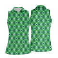 Lucky Four Leaf Clover Golf Ball Pattern Argyle Pattern St Patrick's Day Golf Shirt, Women's Golf Tops