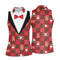 Red Plaid Funny Holiday Vintage Print Women Golf Top, Christmas Golf Shirt, Ladies Golf Tops