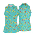 Tropical Vibe Hawaiian Pattern Turquoise Golf Shirt, Women's Golf Tops, Golf Gift For Ladies