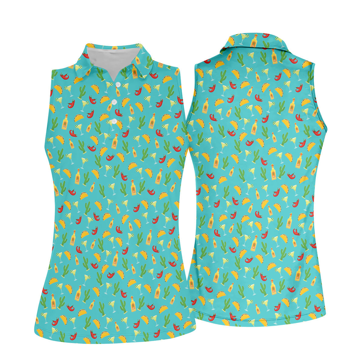 Tropical Vibe Hawaiian Pattern Turquoise Golf Shirt, Women's Golf Tops, Golf Gift For Ladies
