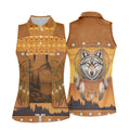 Golden Horizon Tribal Theme Women's Golf Tops, Native American Ancestry Ladies Golf Polos, Indigenous Peoples Month