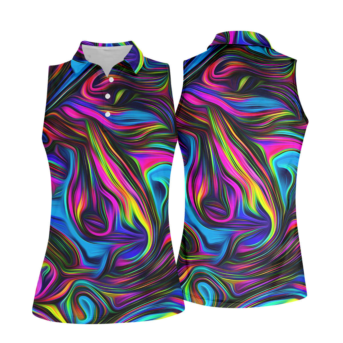 Neon Abstract Swirl Hawaiian Golf Shirt, Women's Golf Tops, Ladies Golf Shirts