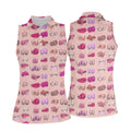 Pink Funny Boob Pattern Golf Polo Shirt, Women's Golf Tops, Golf Polo For Women