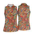 Paisley Design Golf Shirt For Women, Boho Pattern Ladies Golf Shirts, Women's Sleeveless Golf Shirts