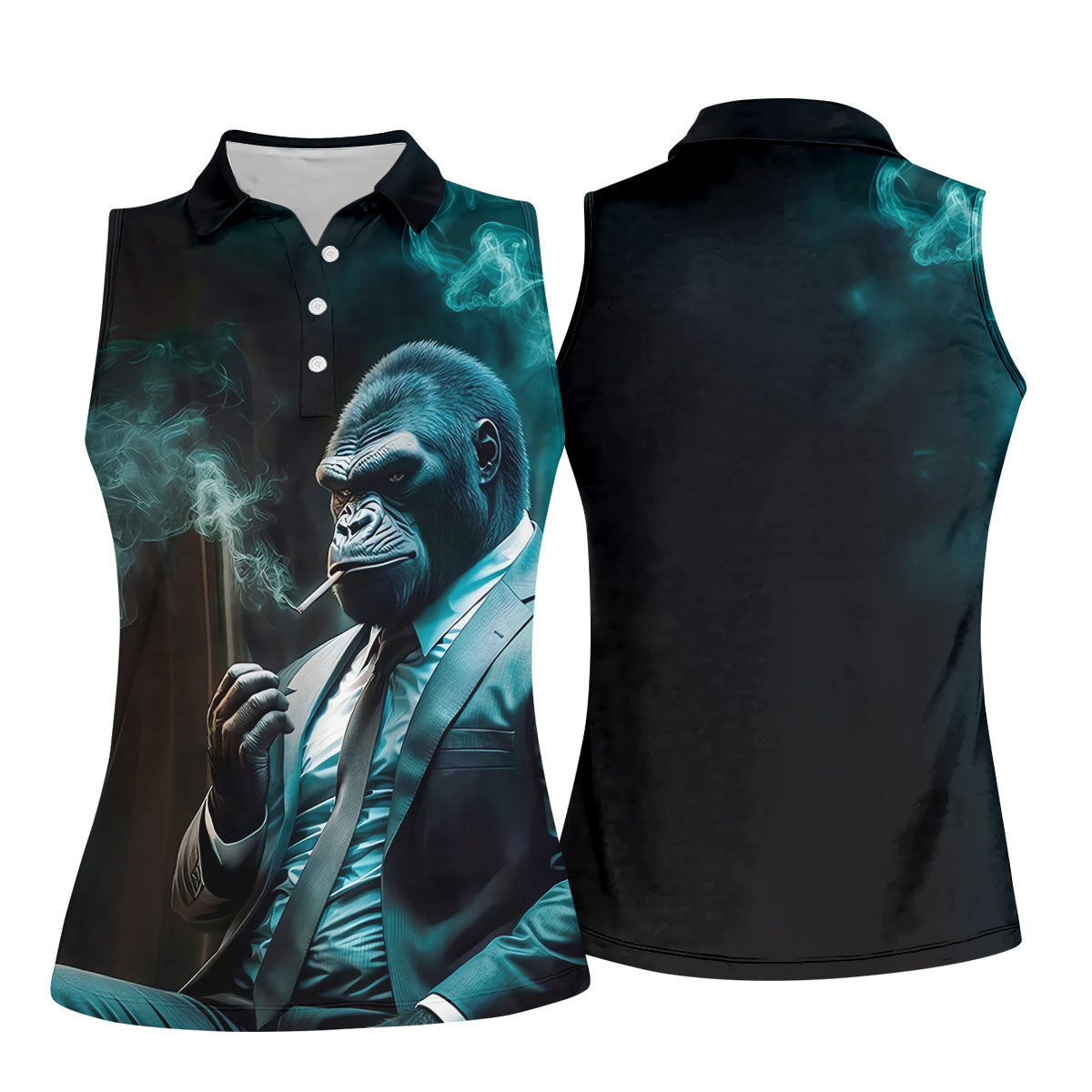 Gorilla Executive Midnight Smoke Hawaiian Golf Shirt, Women's Golf Tops, Ladies Golf Shirts