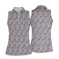 Dancing Figures Moon And Stars Pattern Polo Shirt, Womens Golf Tops, Golf Shirts For Women