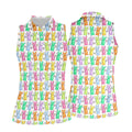 Colorful Easter Bunny White Golf Shirt, Cute Golf Outfit, Women's Golf Tops, Ladies Golf Shirts