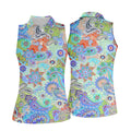 Colorful Boho Paisley Floral Pattern Golf Polo, Women's Golf Tops, Printed Golf Shirt