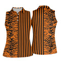 Orange Tiger Stripe Split Pattern Golf Shirt, Women's Golf Tops, Ladies Golf Shirts, Printed Golf Shirt