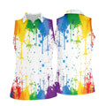 Rainbow Paint Splatter LGBT Support Ladies Golf Tops, Pride Month Golf Shirt For Women