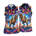 Pizza Space Cat Rainbow Dinosaur Hawaiian Golf Shirt, Women's Golf Tops, Ladies Golf Shirts