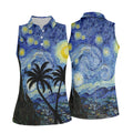 Van Gogh Starry Night Tropical Palm Tree Golf Shirt, Golf Polo For Women, Printed Golf Shirt