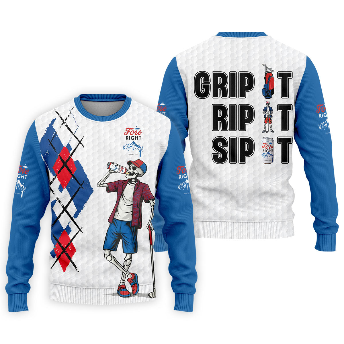 Fore Right Funny Skeleton Golf And Beer Red White Men's Funny Golf Shirts, Polo Shirts For Men