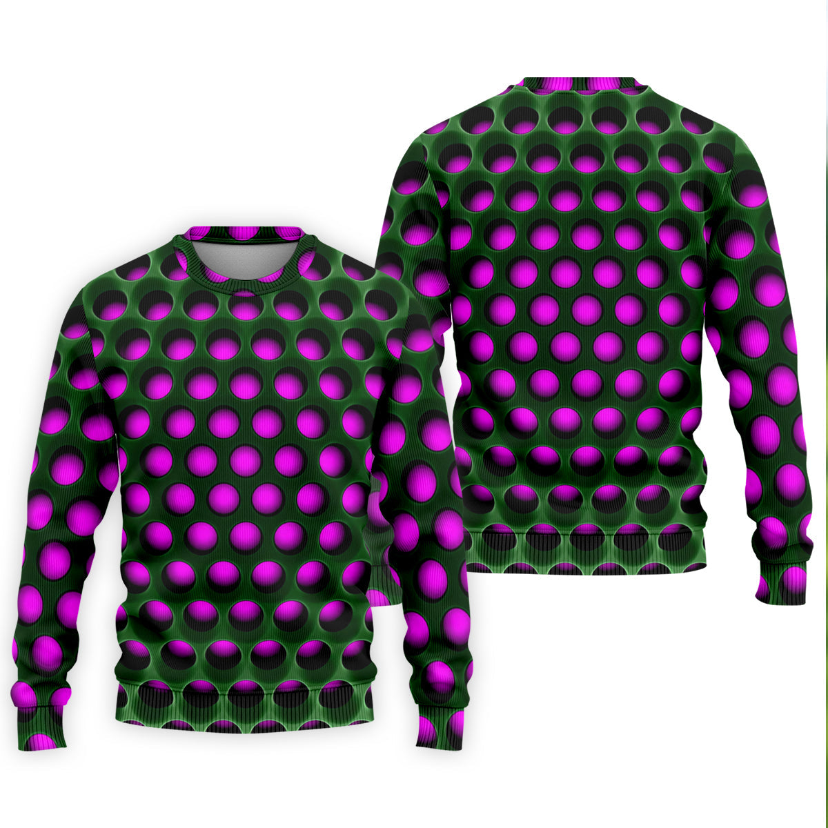 3D Effect Circular Pattern Purple Golf Shirt, Cool Golf Outfit, Men's Funny Golf Shirts, Polo Shirts For Men