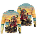 Tropical Lion Sunset Teal Hawaiian Golf Polo, Golf Tops For Men, Golfing Apparel