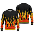 Black Orange Yellow Flame Sleeve Golf Shirt, Mens Golf Polo, Printed Golf Shirts