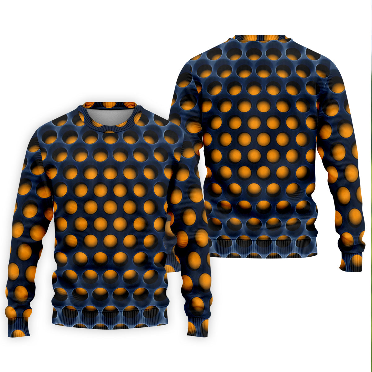 3D Effect Circular Pattern Orange Golf Shirt, Cool Golf Outfit, Men's Funny Golf Shirts, Polo Shirts For Men