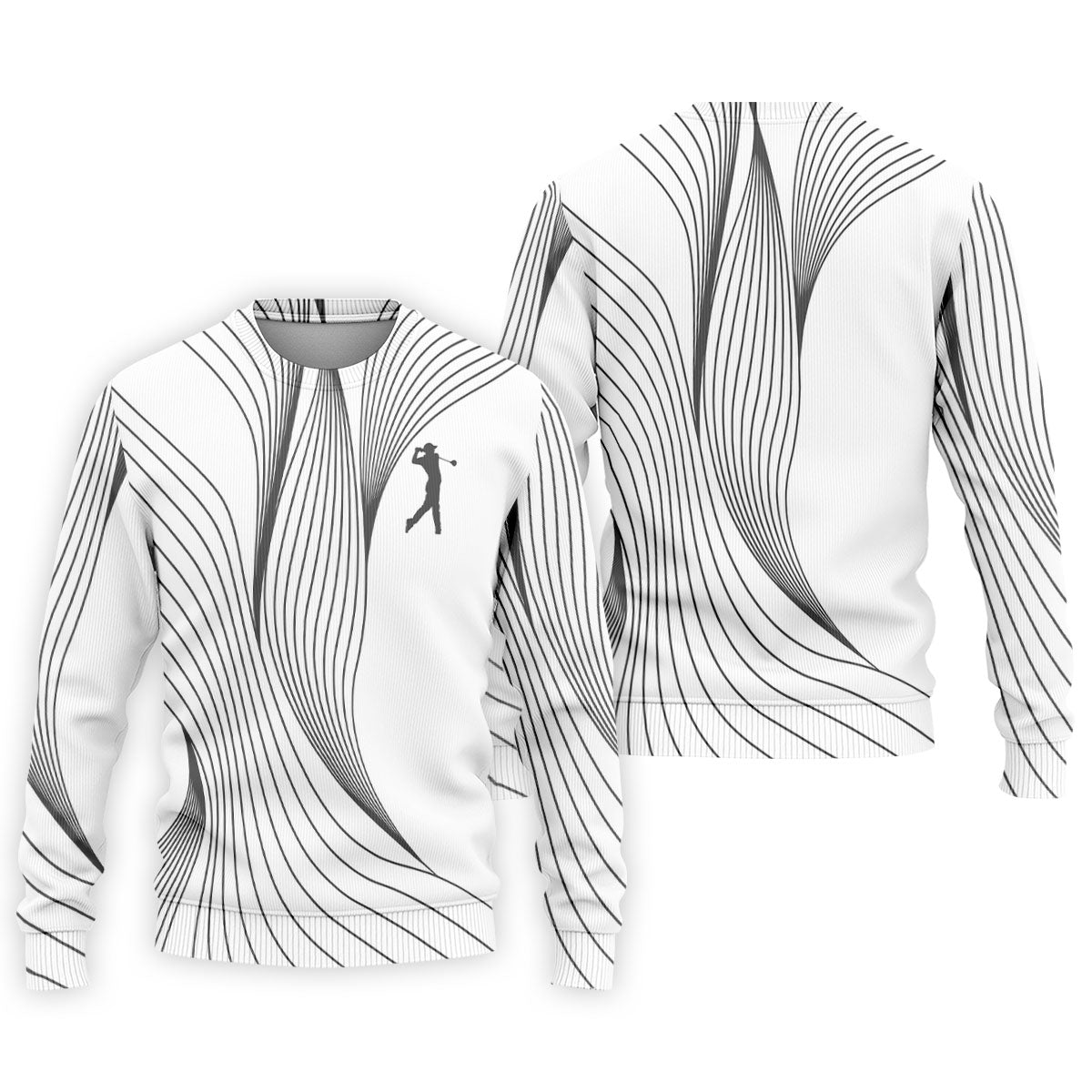 Geometric Line Wavy Line Black And White Golf Shirts For Men, Men's Golf Shirt, Polo Shirts For Men
