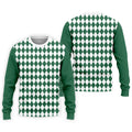 Green And White Argyle Pattern Retro Golf Shirt, Golf Tops For Men, Golf Shirts For Men, Polo For Men