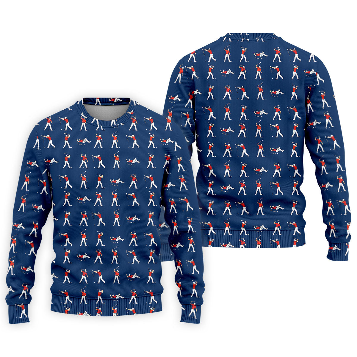 Cartoon Figures Golf Pose Navy Golf Shirt, Golf Tops For Men, Polo Shirts For Men, Golf Shirts For Men