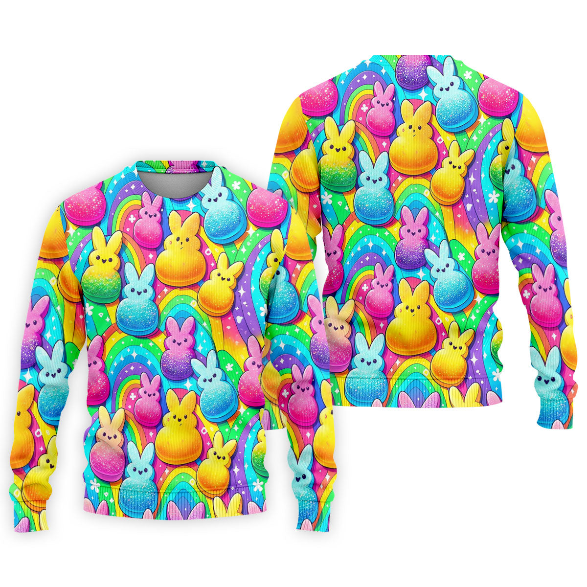 Colorful Easter Peeps Rainbow Pattern Golf Shirts For Men, Cute Golf Outfit, Polo Shirts For Men