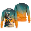 Astronaut Rock Guitar Teal Sunset Hawaiian Golf Polo, Golf Tops For Men, Golfing Apparel
