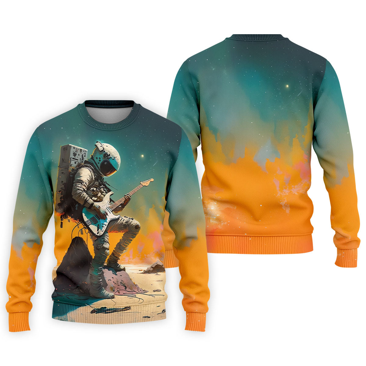 Astronaut Rock Guitar Teal Sunset Hawaiian Golf Polo, Golf Tops For Men, Golfing Apparel