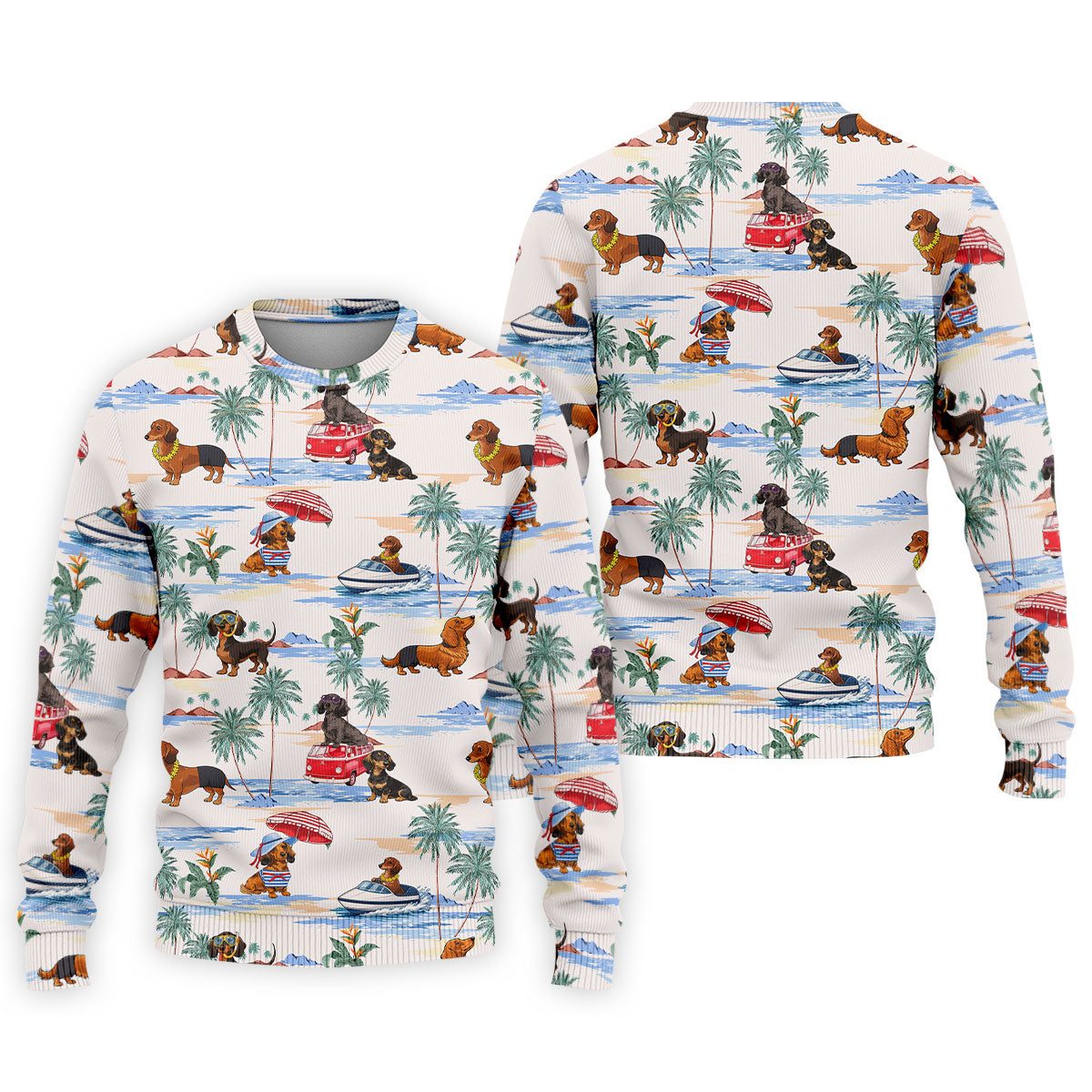 Tropical Dachshund Beach Pattern Hawaiian Golf Polo, Golf Tops For Men, Golfing Apparel