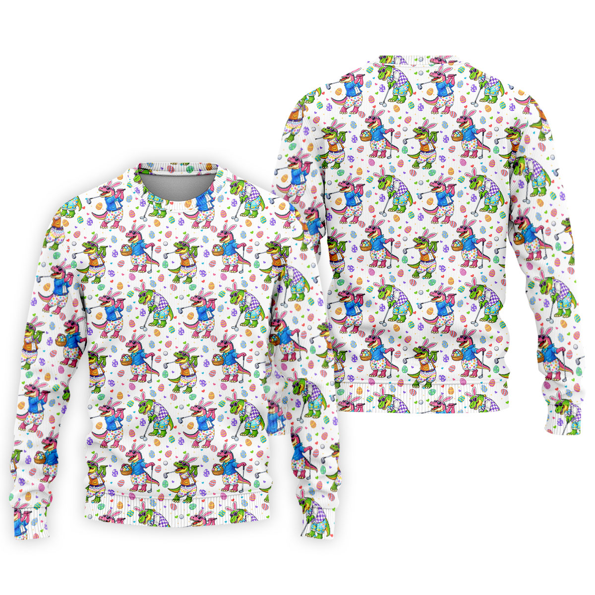 Easter Dinosaur Gradient Pattern Men's Funny Golf Shirts, Golf Shirts For Men, Polo Shirts For Men