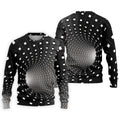 3D Vortex Golf Shirt, Black White Optical Illusion Tunnel Pattern, Golf Shirt For Men