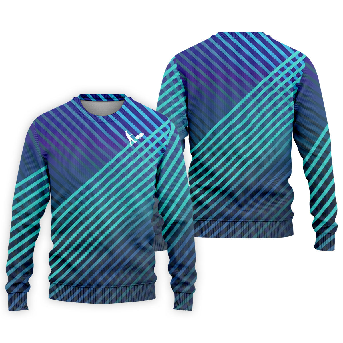 Teal And Purple Striped Pattern Golf Tops For Men, Performance Golf Shirt, Polo Shirts For Men