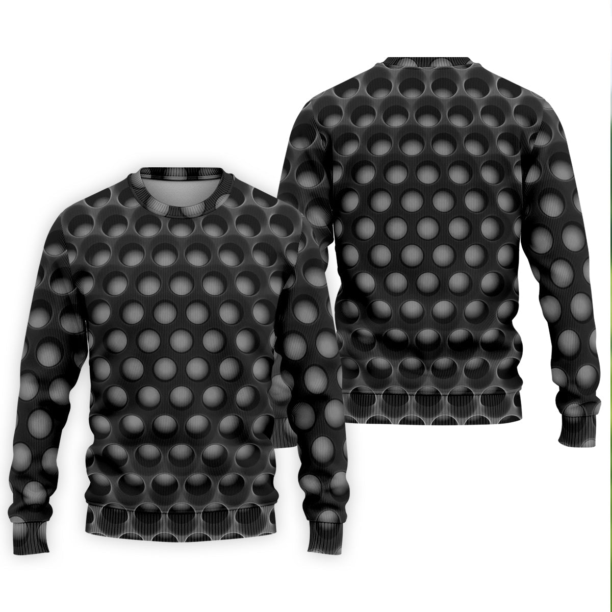 3D Effect Circular Pattern Black Golf Shirt, Cool Golf Outfit, Men's Funny Golf Shirts, Polo Shirts For Men