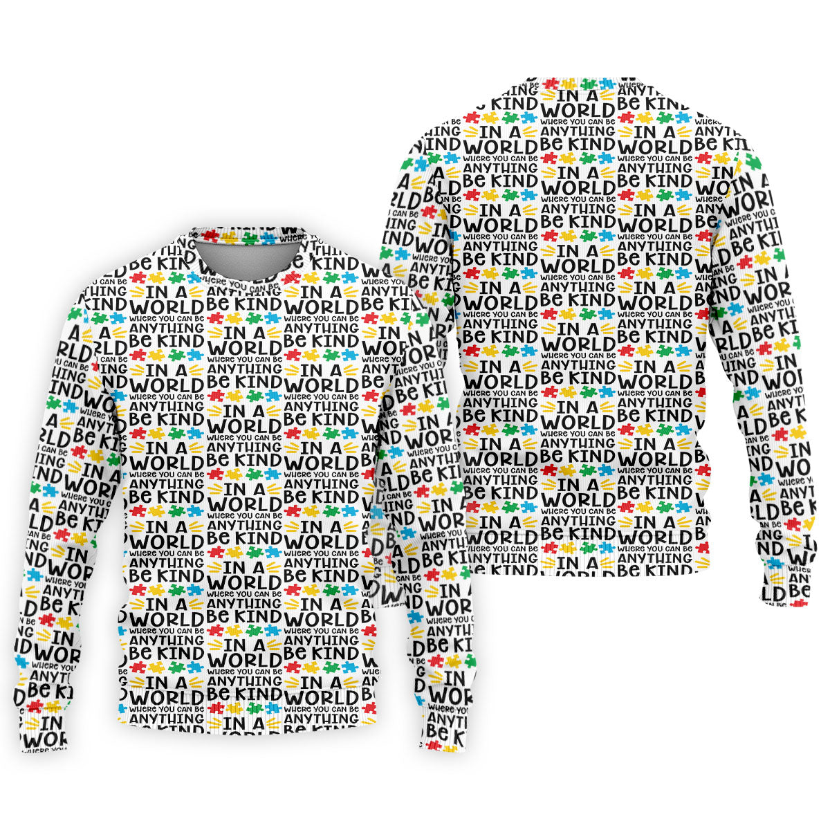 In A World Where You Can Be Anything Be Kind Autism Awareness Puzzle Pattern White Golf Shirt, Polo Shirts For Men