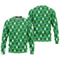 Green And White Lucky Four Leaf Clover Argyle Pattern St Patrick's Day Golf Shirt, Polo Shirts For Men