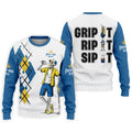 Fore-Ona Extra Blue Yellow Skeleton Golfer Beer Polo Shirt, Mens Golf Polo, Golf Apparel For Men