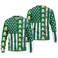Irish Shamrock Vertical Stripes St Patrick's Day Golf Shirt, Polo Shirts For Men, Golf Shirts For Men