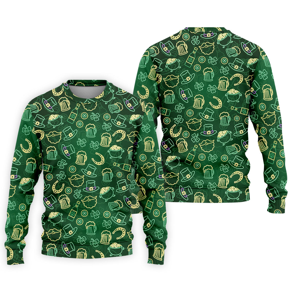 Beer Shamrock Neon Pattern St Patrick's Day Golf Shirt, Golf Tops For Men, Golf Shirts For Men