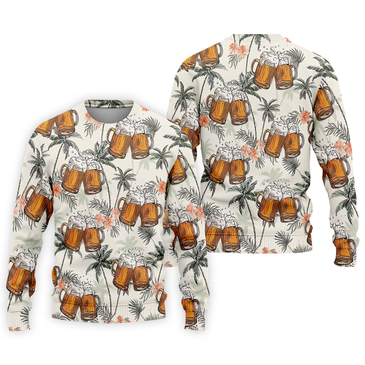 Tropical Palm Trees and Frosty Beer Mug Hawaiian Golf Polo, Golf Tops For Men, Golfing Apparel