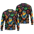 Jet Black Neon Duck Tropical Pattern Hawaiian Golf Shirt, Golf Shirts For Men, Polo Shirts For Men