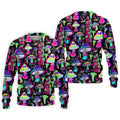 Black Neon Mushroom Pattern Golf Shirt, Mens Golf Polo, Golf Apparel For Men, Printed Golf Shirts
