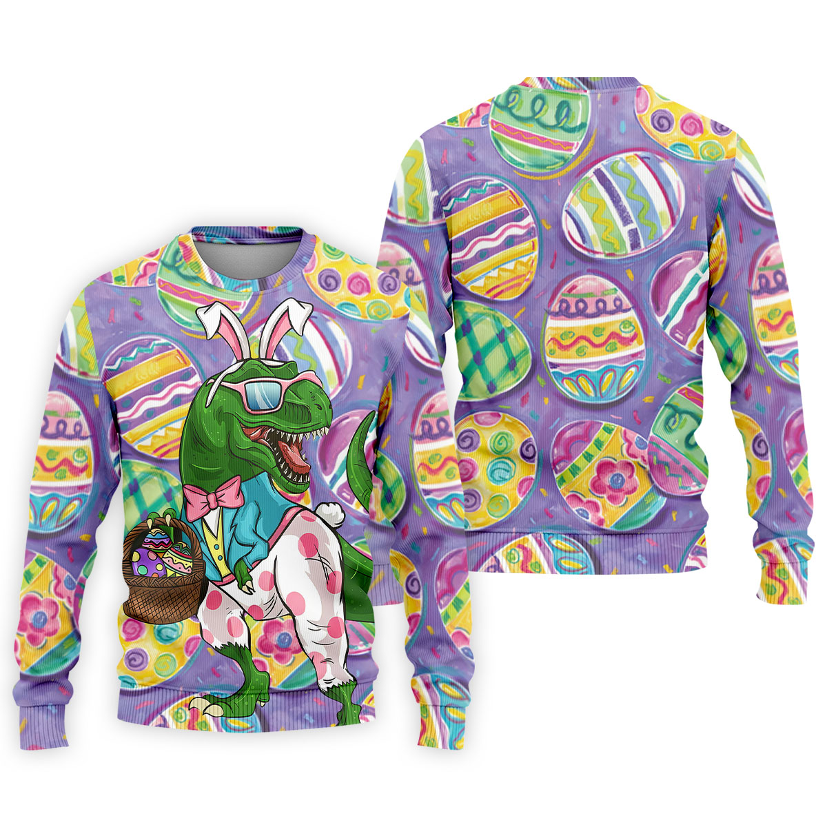 T-Rex Bunny Painted Easter Eggs Golf Shirts For Men, Men's Funny Golf Shirts, Polo Shirts For Men